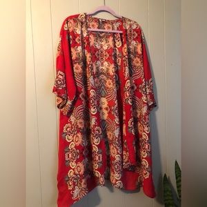 Red Colorful Detailed Kimono